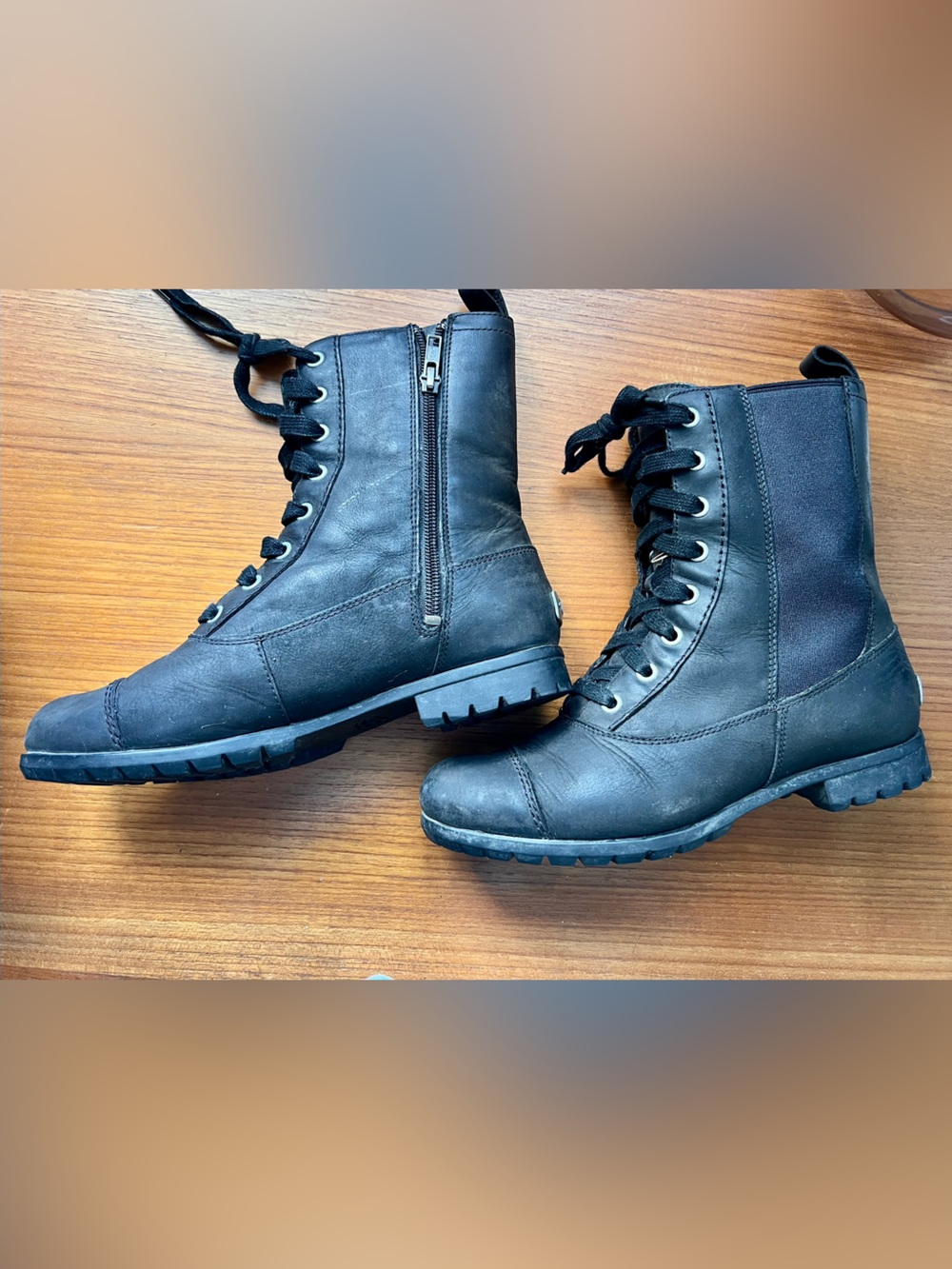 UGG Women’s Black Lace-Up Ankle Boots with Zipper. Size 7. Genuine Sheepskin
